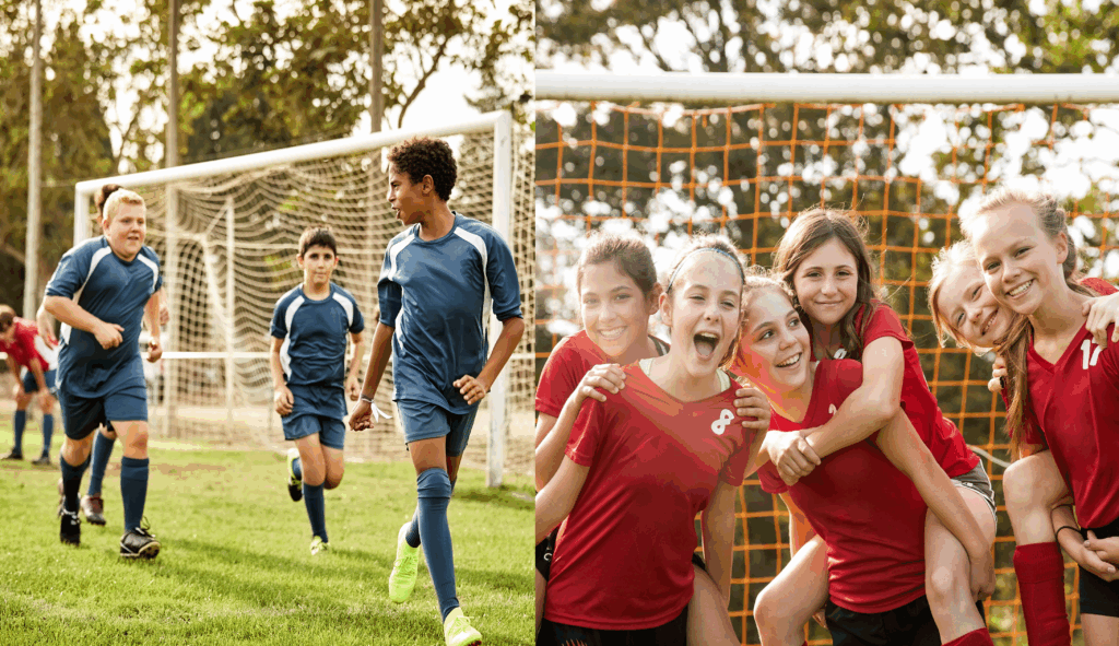 children playing football